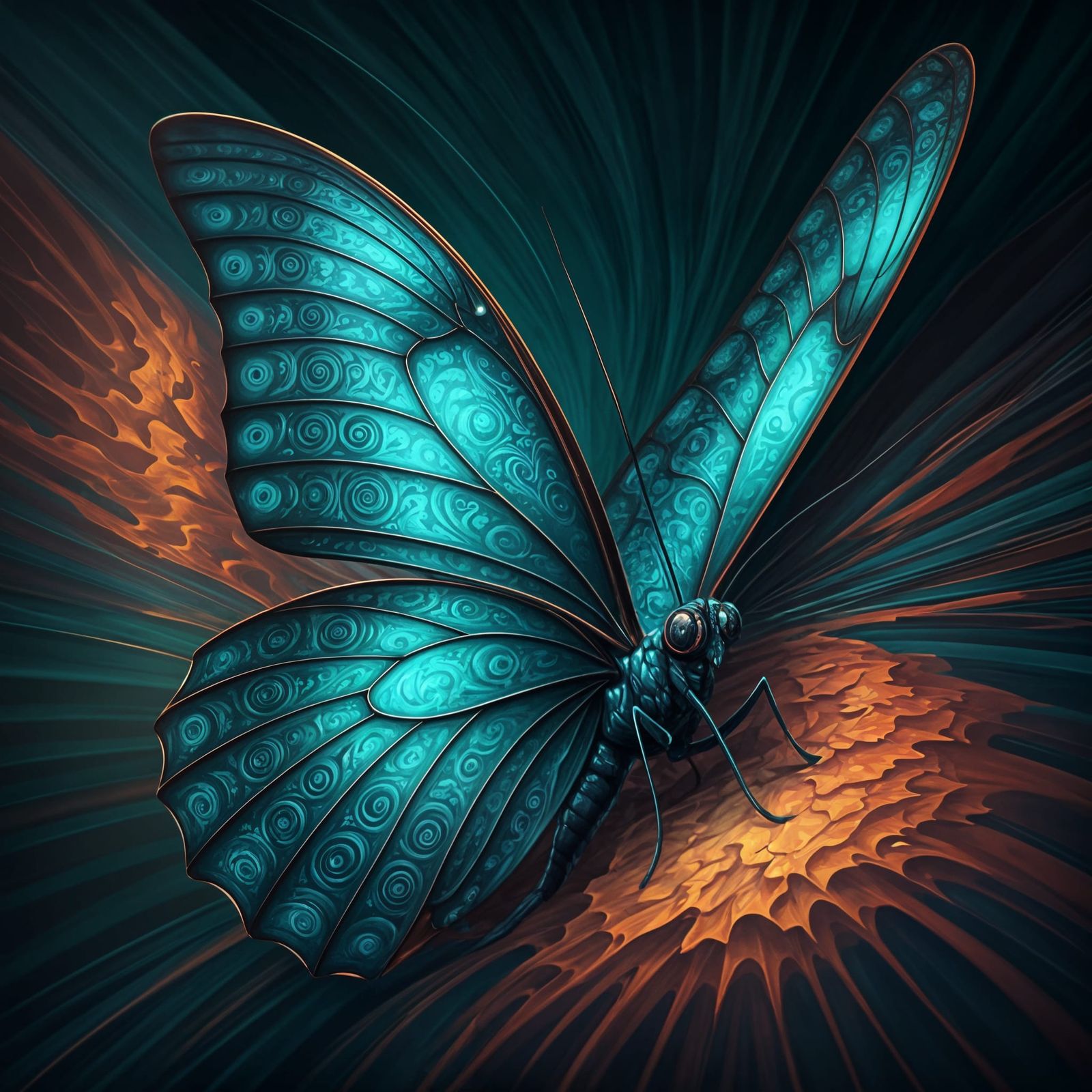 Turquoise Flame Butterfly: A Digital Masterpiece