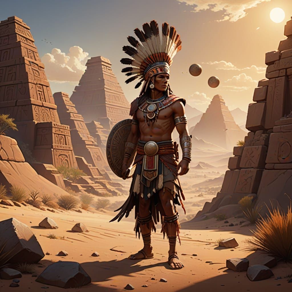 Ancient Desert Warrior Holds Stone Frisbee, A Mesoamerican M...