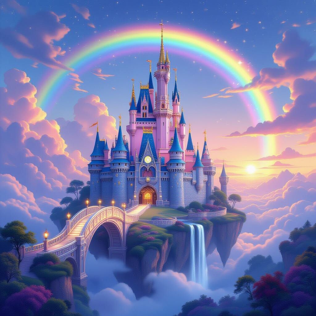 Rainbow Castle on Floating Island at Dawn