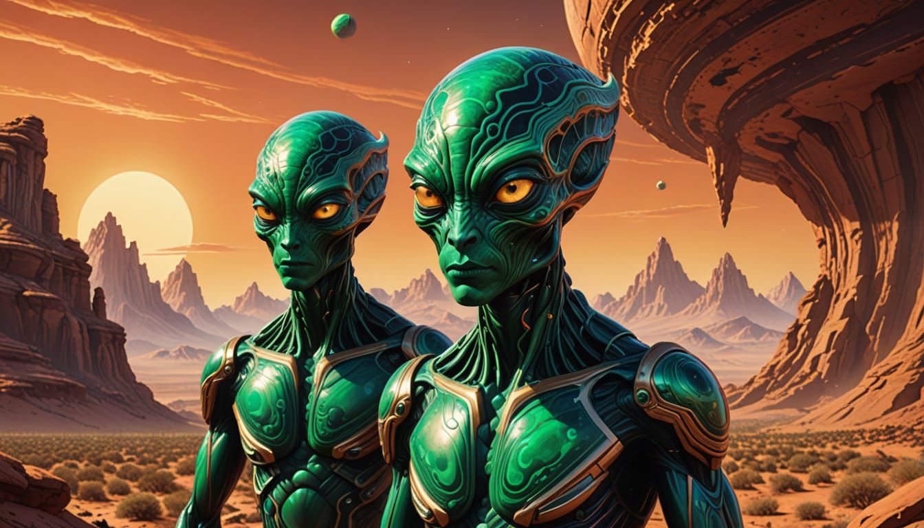 Malachite Martians Emerge in Science Fiction Illustration