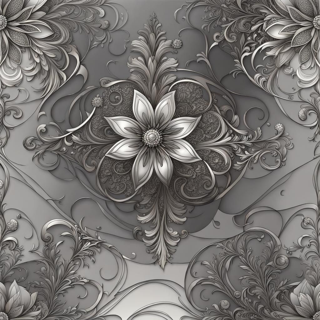 Ornate Flowery Portrait in Detailed Line Art