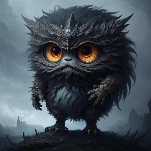 Cute Fluffy Creature with Chibi Eyes