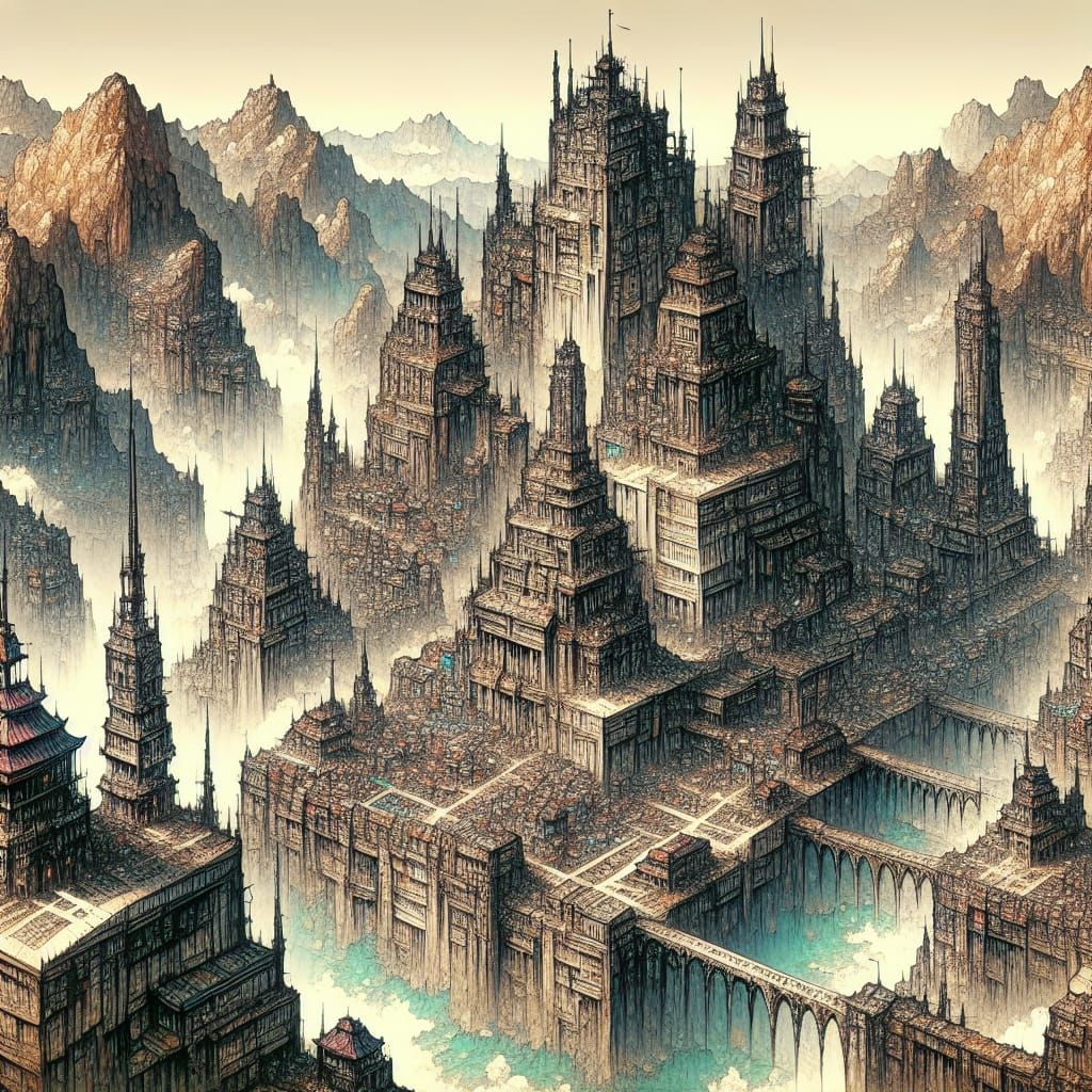 Fantastical Cityscape of New Loonkow in Anime-Inspired Style