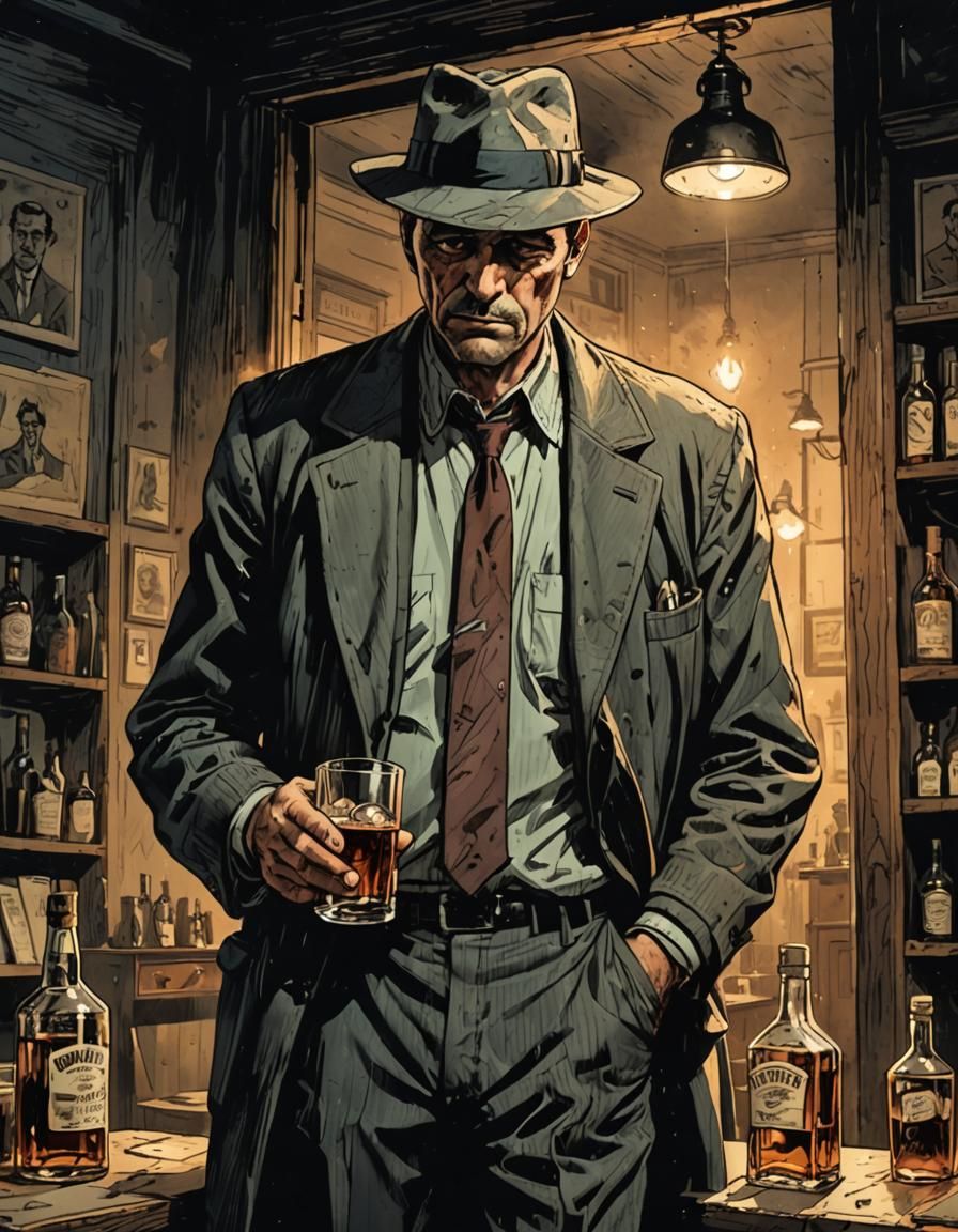 Grizzled Detective in Comic Noir Expressionism