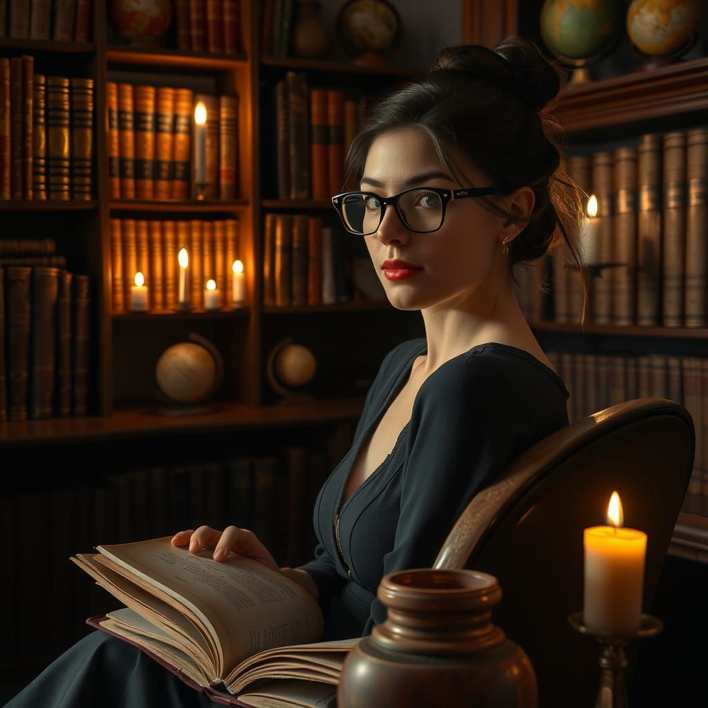 Woman Reading by Candlelight in Dutch Masters Style