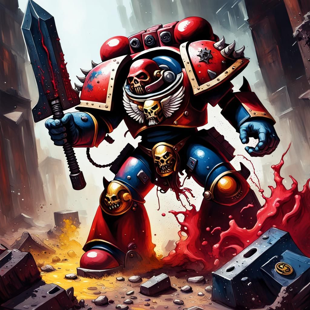 Space Marine vs Demon in Graffiti Art Style