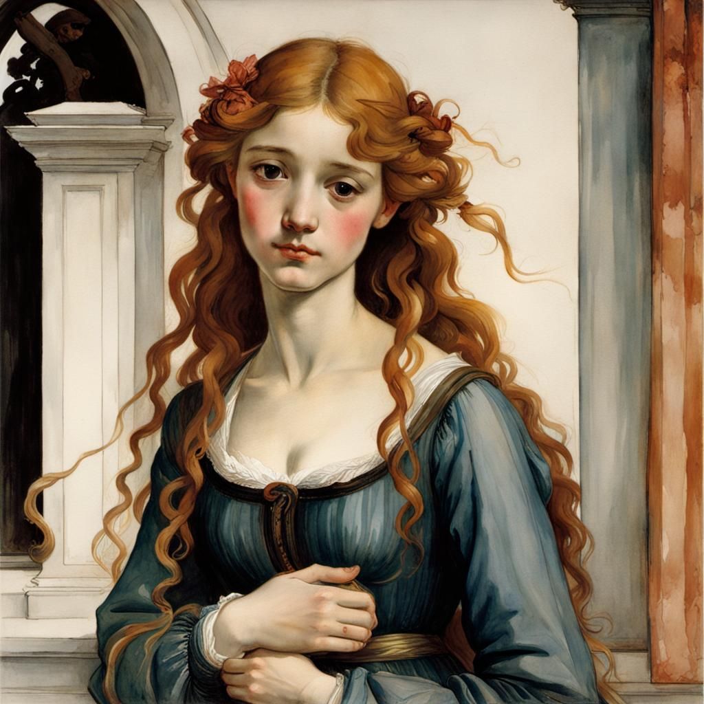 Melancholy Smile in Watercolor Style