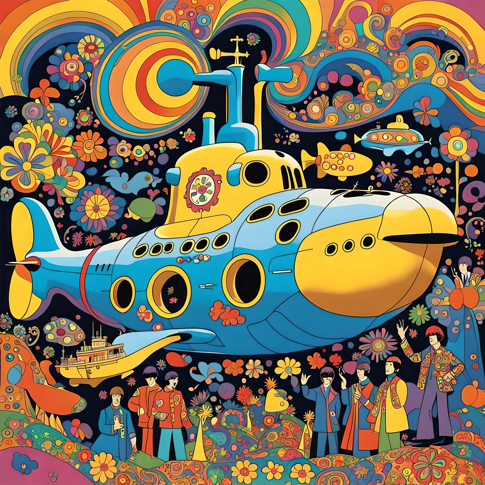 Beatles' Yellow Submarine in Psychedelic Style