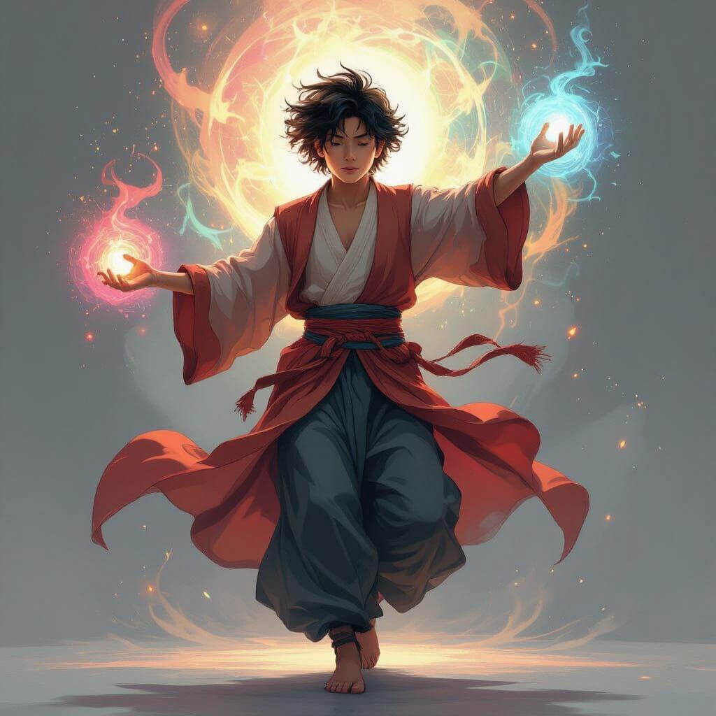 Teenager Conjuring Spiritual Energy, Comic Art Style