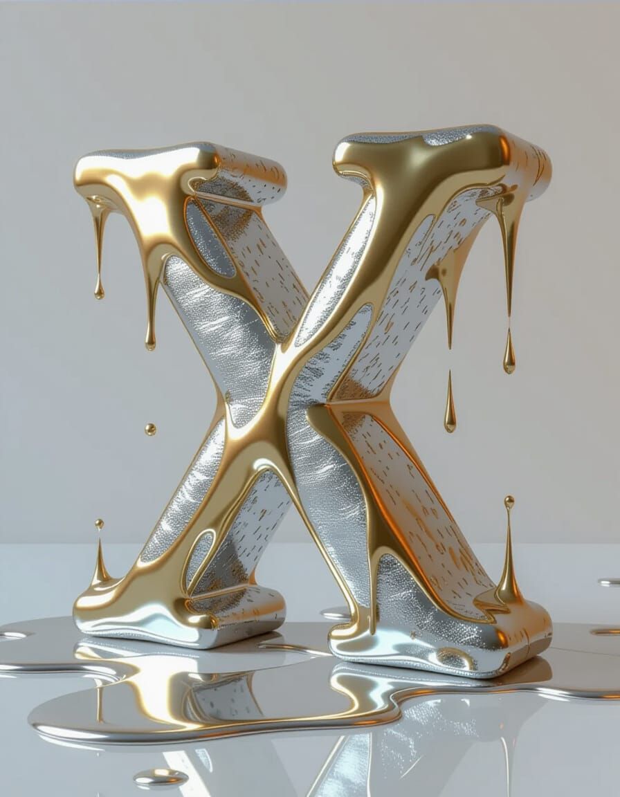 Abstract 3D Sculpture of Letter X in Silver