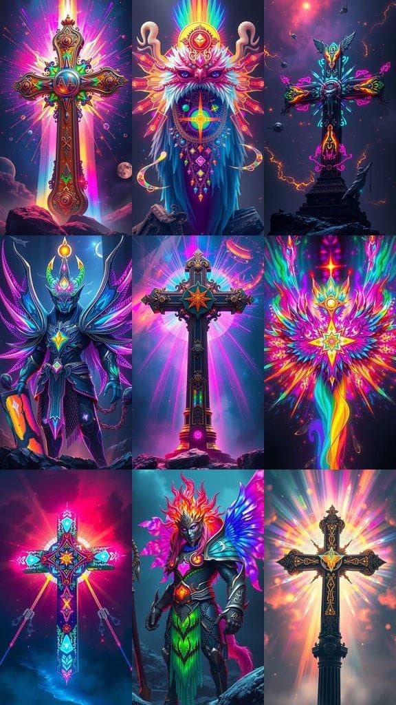 Prismatic Rainbow Energy Cross in Detailed Matte Painting