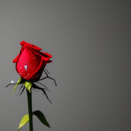 Single Red Rose with Water Droplets
