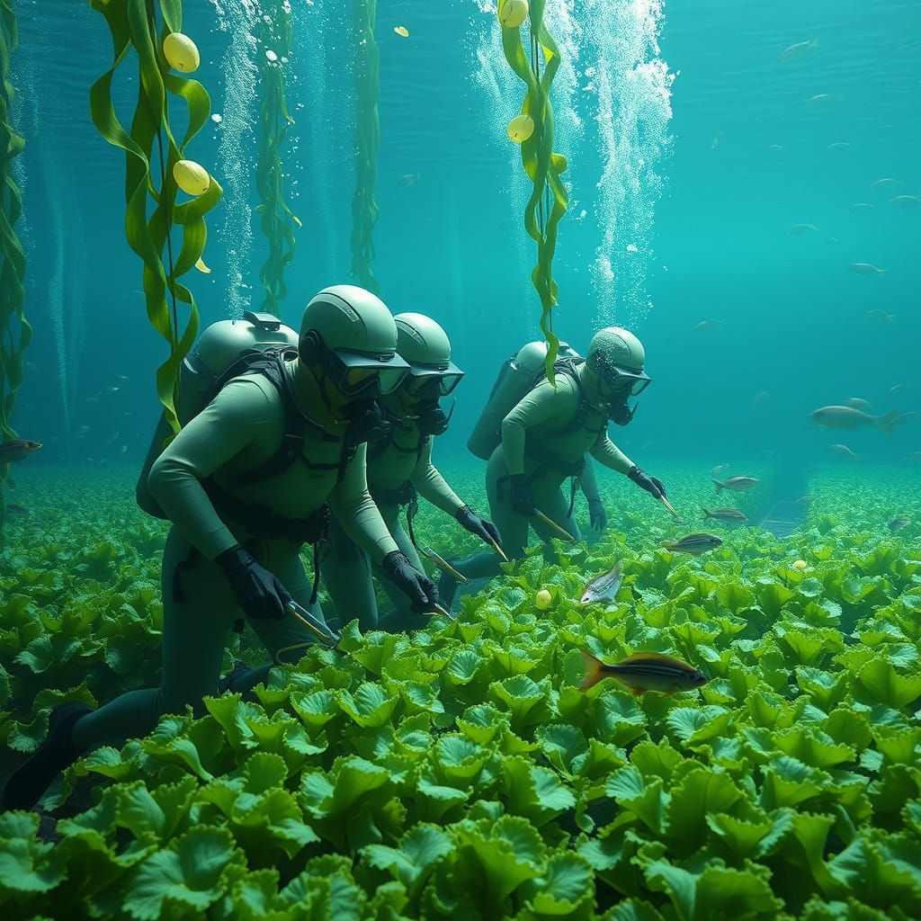 Underwater Farmers Cultivating Kelp with Hydroponic Technolo...