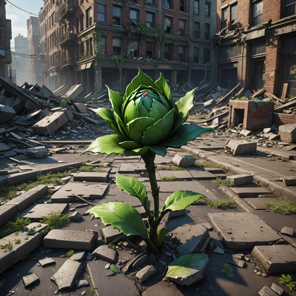 Resilient Bud Emerges from Ruins