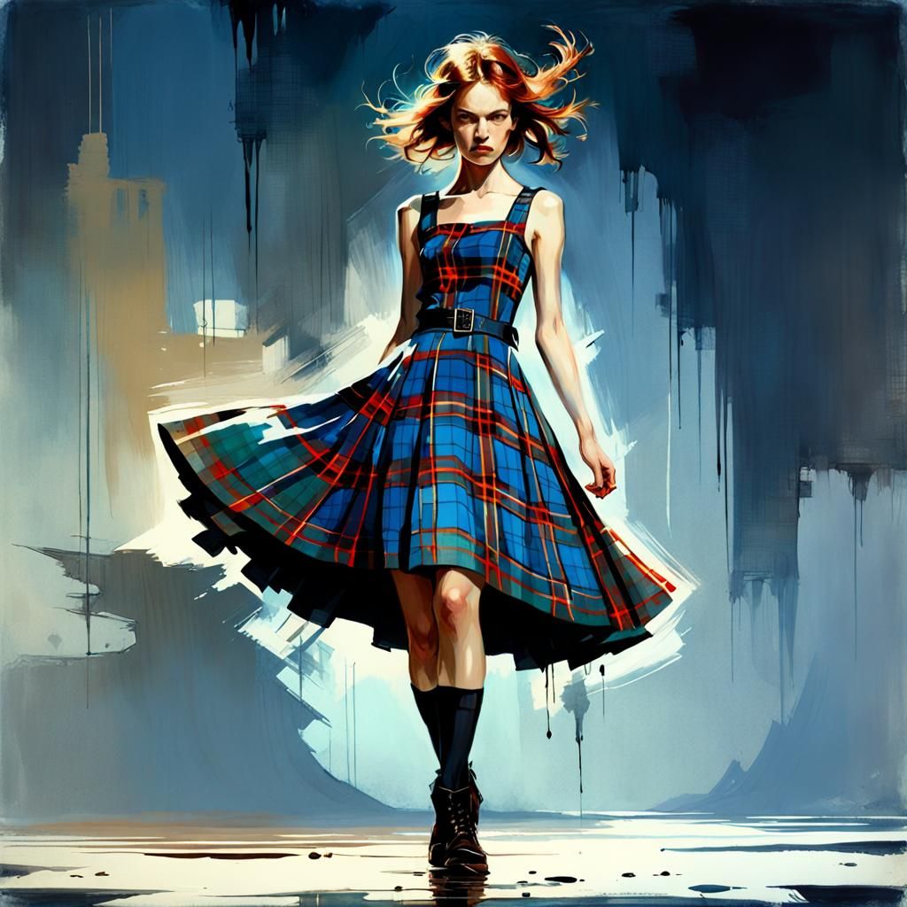 Woman in Tartan Dress: Digital Airbrush Art