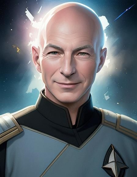 Captain Picard Illustration in Digital Watercolor Style