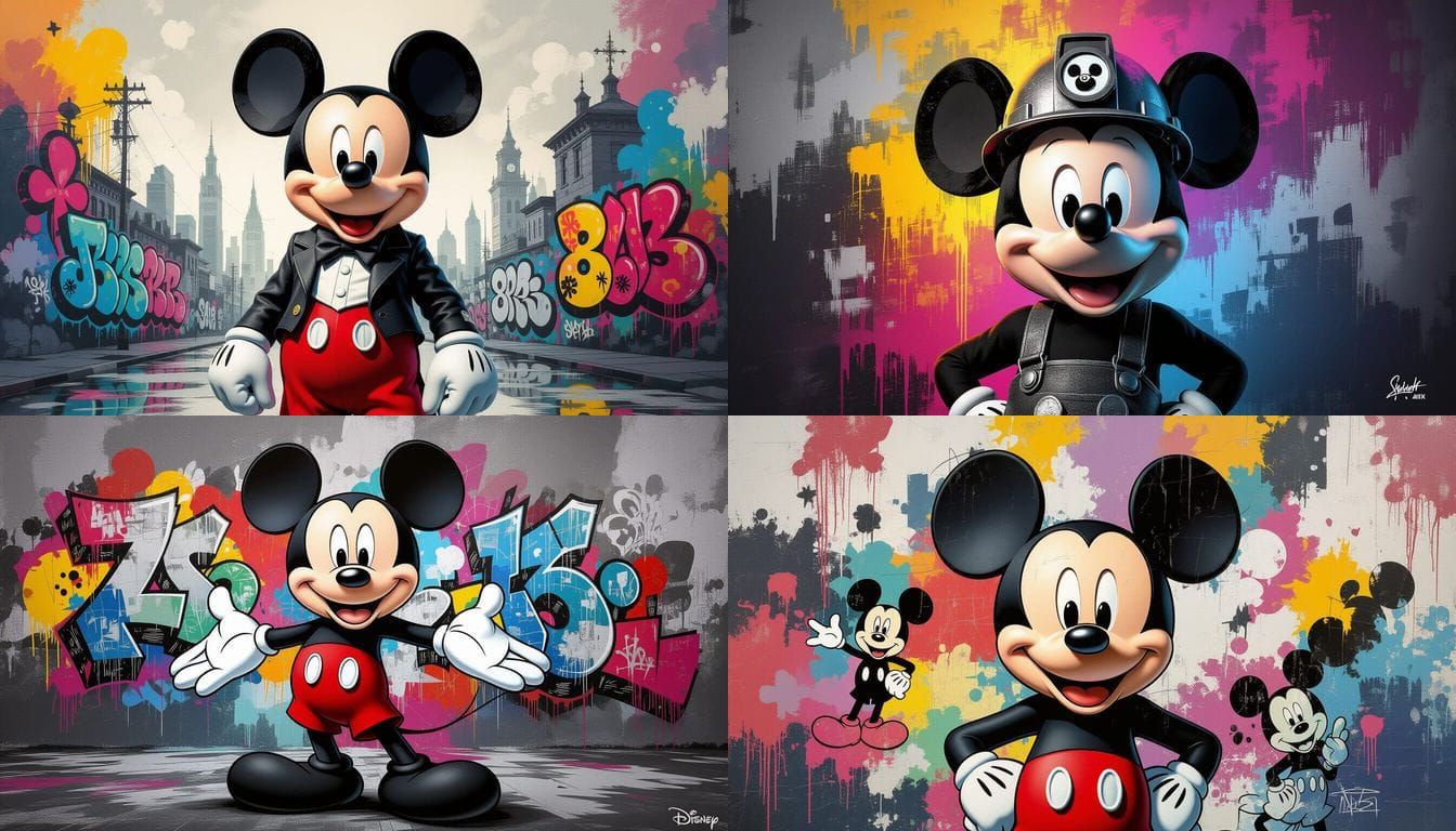 Banksy-Inspired Mickey Mouse in Vivid Color, Hyperrealistic