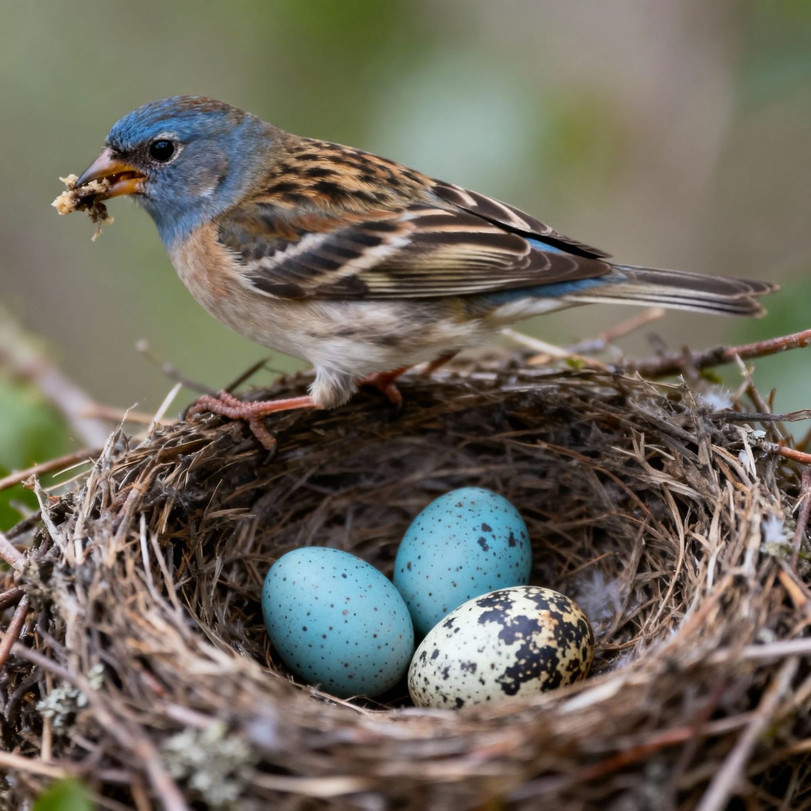 Finch Nest with Cuckoo Egg, Macro Photo