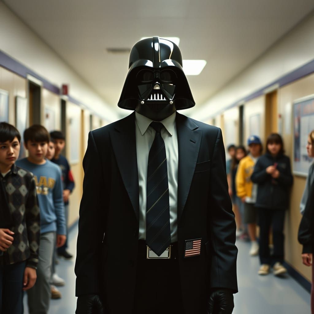 Darth Vader Mocked by Students in a Cinematic Film Still