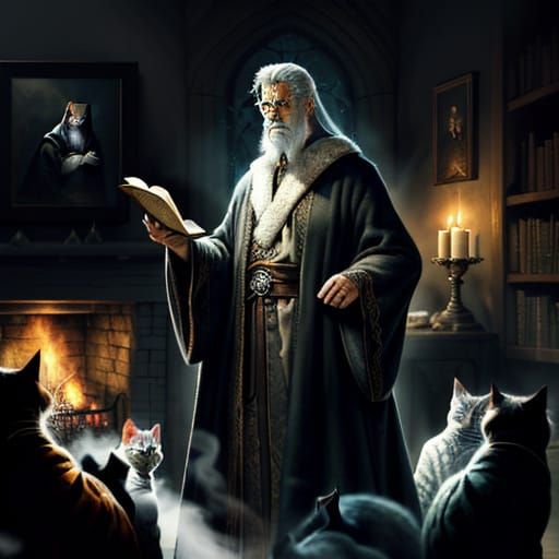 Magus Dotes on Furry Cats in Dusty Study