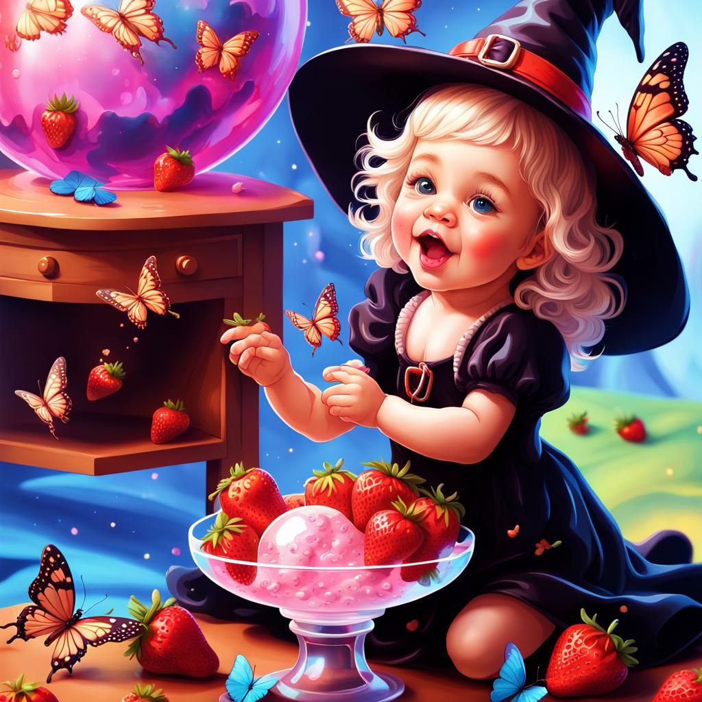 Baby Witch in Crystal Globe, Candy Art
