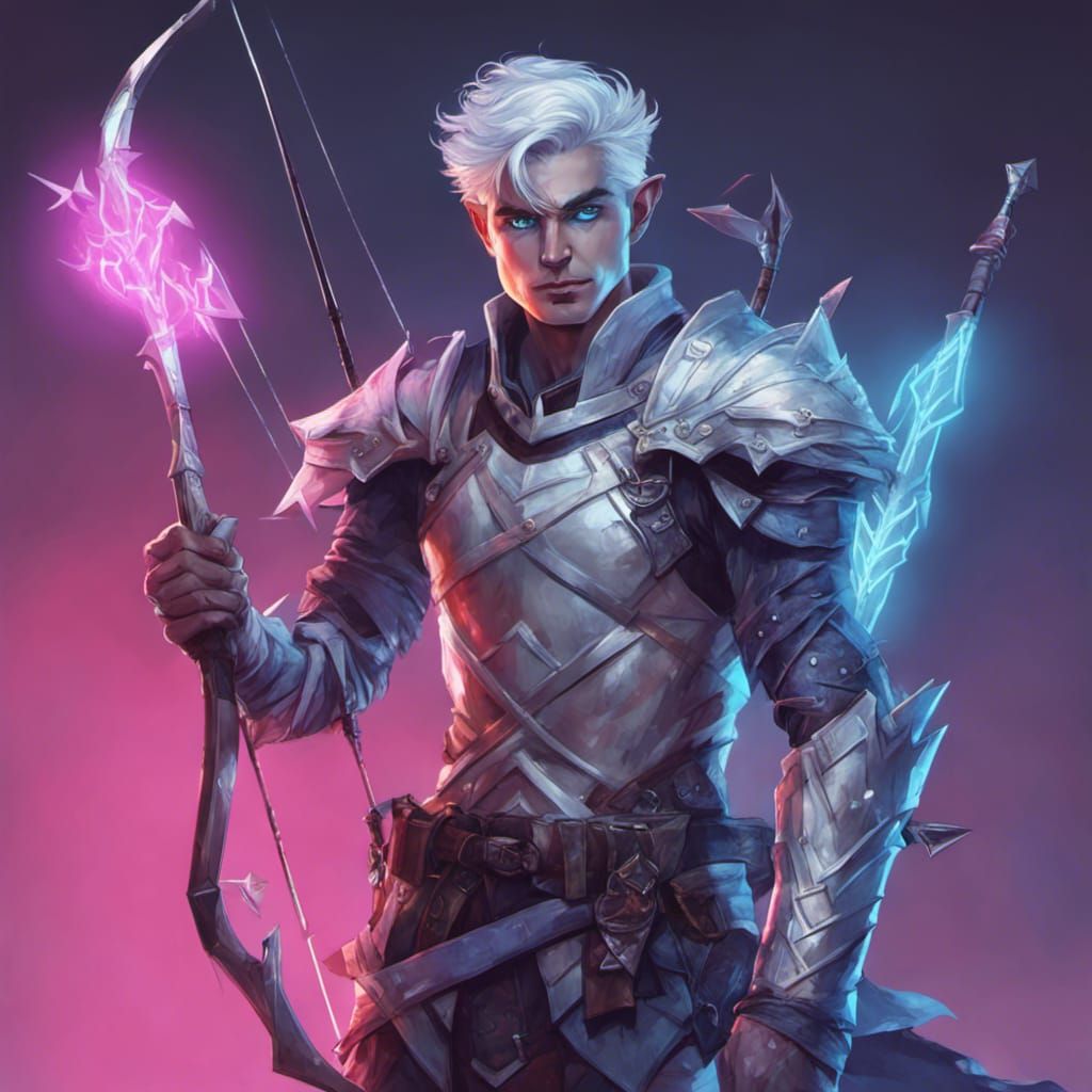 Moon Elf with Bow in Synthwave Neon Style