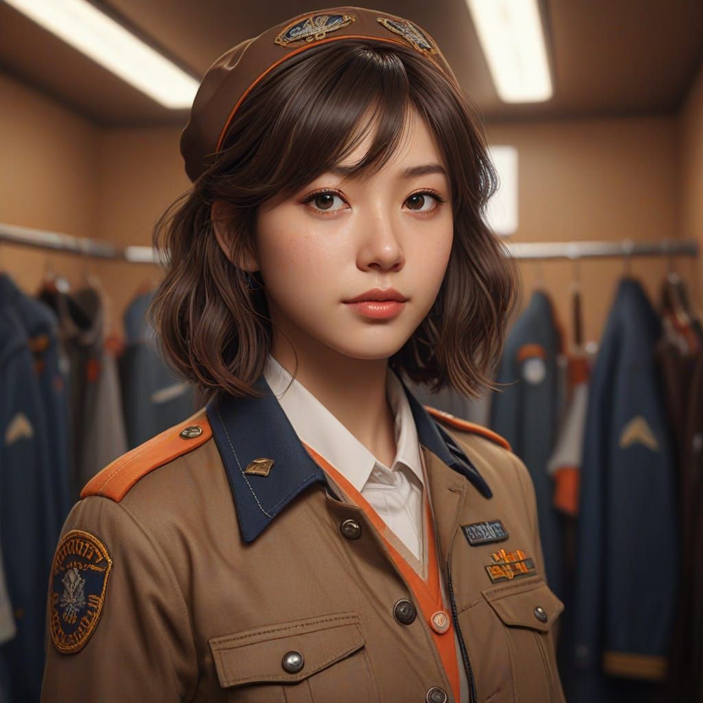 Beautiful Japanese Pilot Girl in Dressing Room