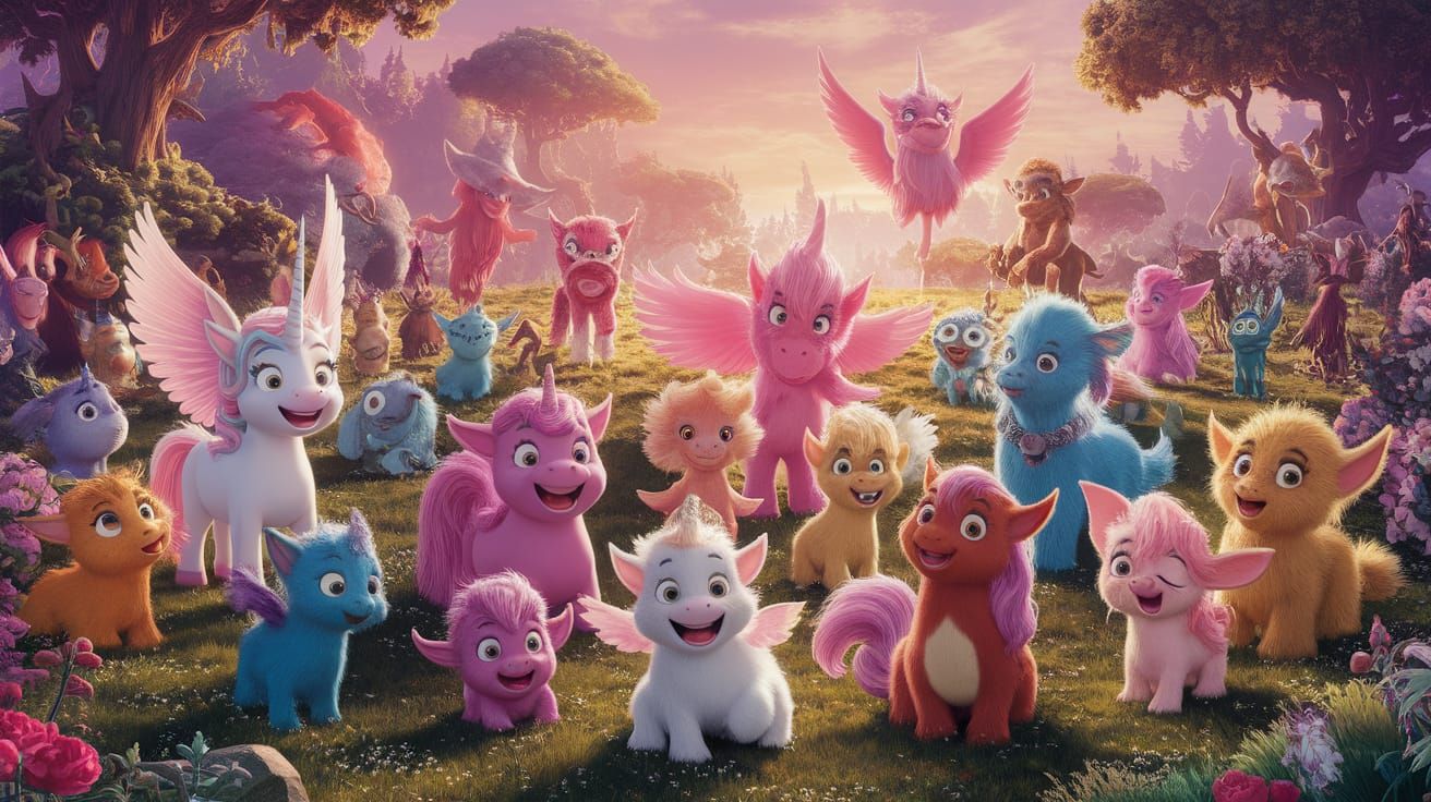 Fantasy Creatures Bask in Golden Light