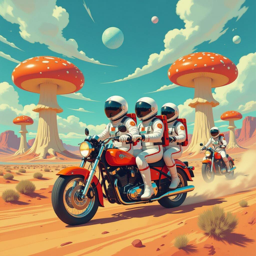 Dancing Astronauts on Desert Ride: Retro-Futurism