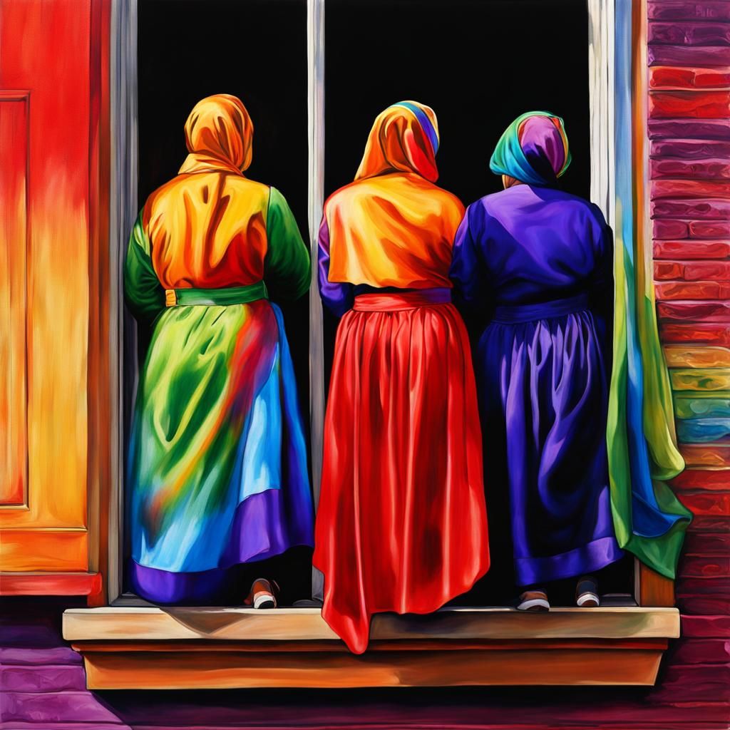 Mature Glamorous Ladies standing in a window