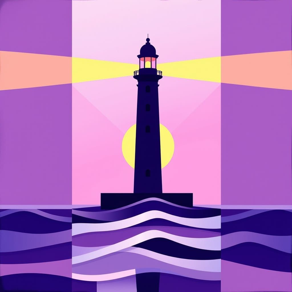 Luminous Purple Lighthouse Amidst Morning Sun