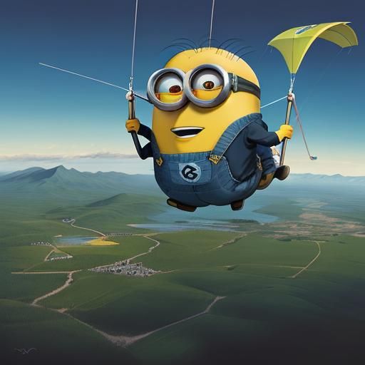 Minion Hang-Gliding: Surreal Comic Art
