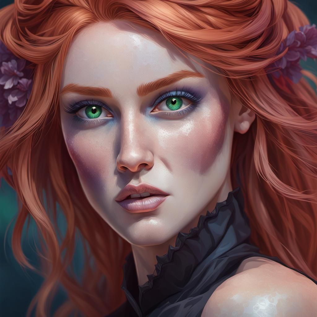 Gothic Portrait of a Woman with Lilac Eyes