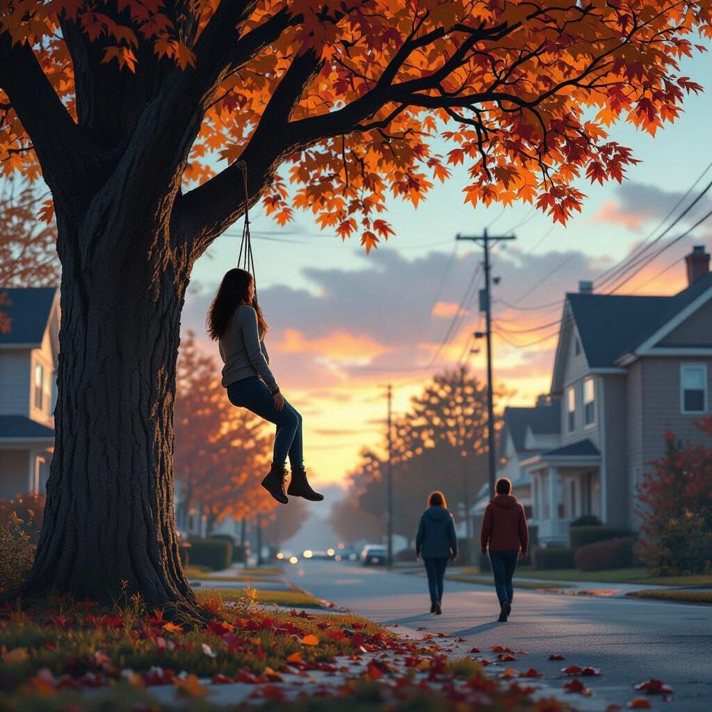 Eerie Suburban Scene at Dawn as Matte Painting