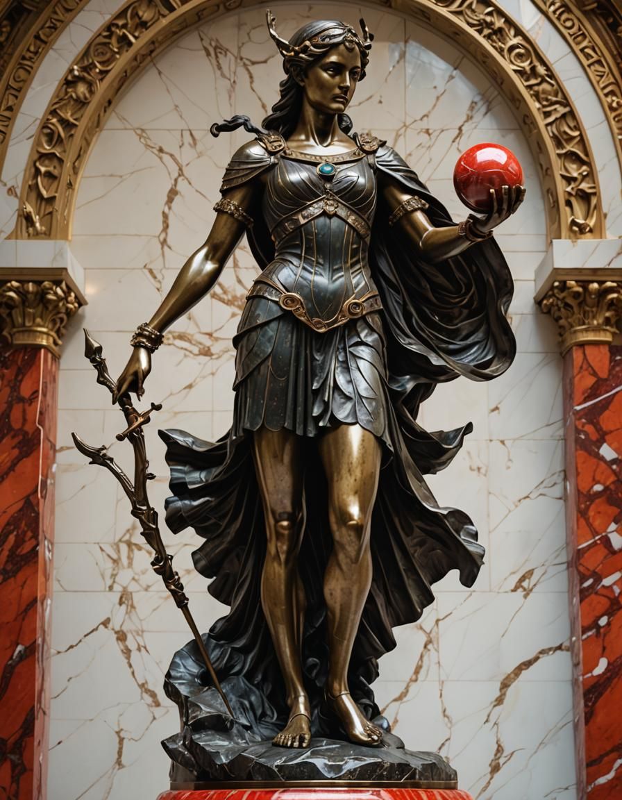 Bronze Art Deco Statue of Artemis in 8k