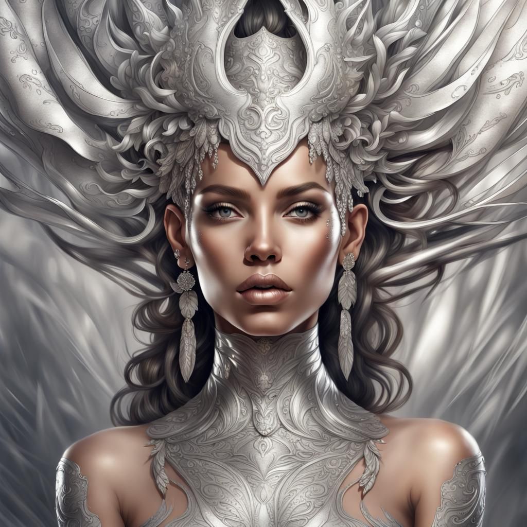 Goddess in Silver: Detailed Digital Painting