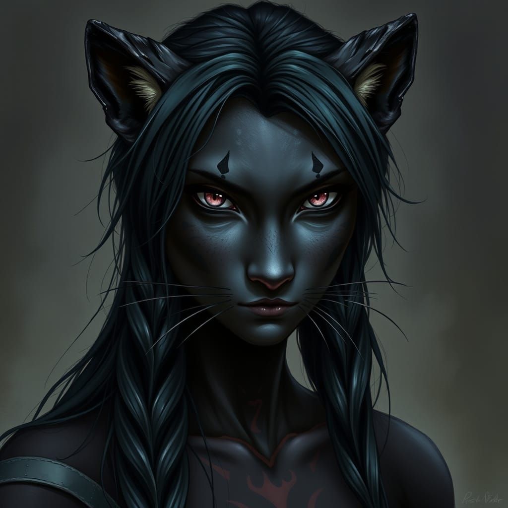 Pantherine Goddess with Golden Skin and Tribal Accents