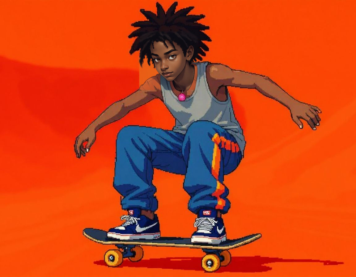 16-bit Image of Teenager Skateboarding