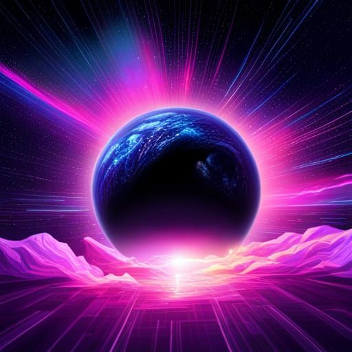 Black Hole Engulfs Planet in Synthwave Neon Style