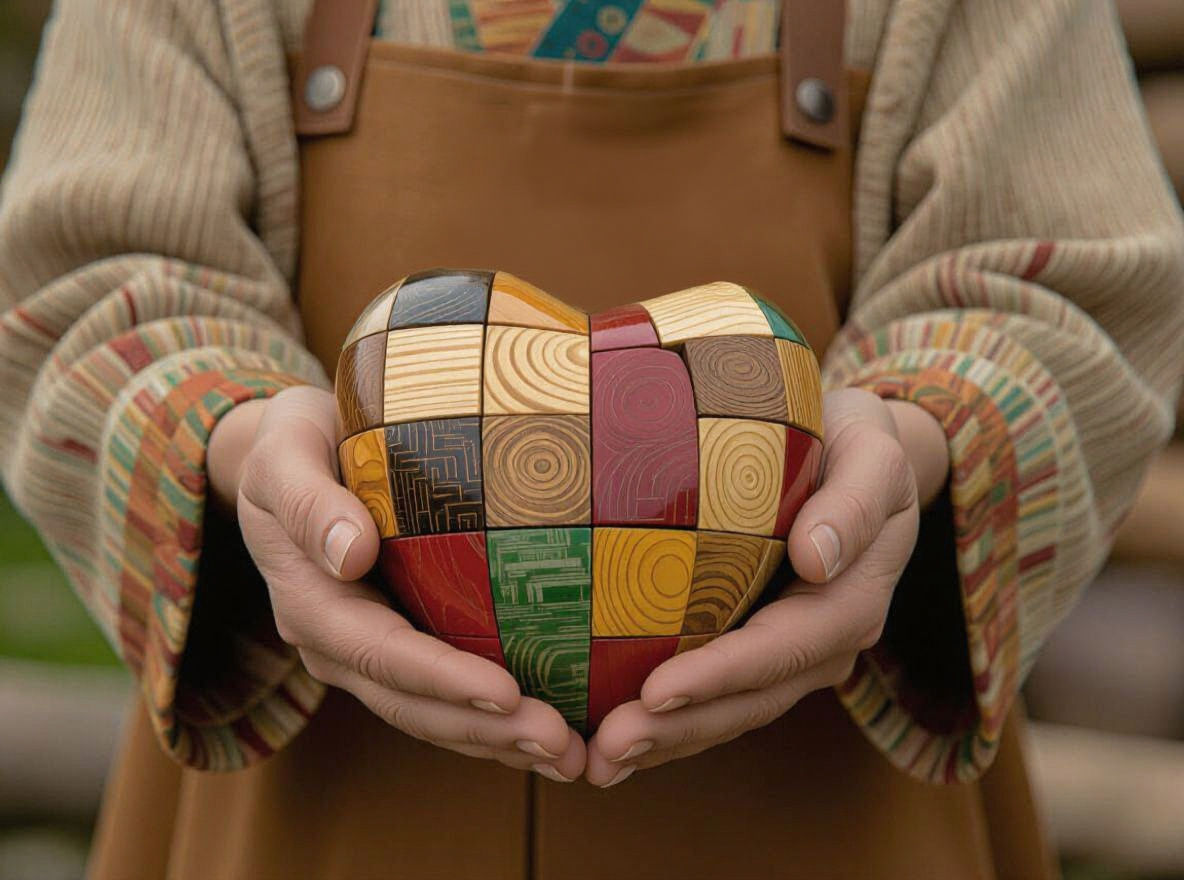 Wooden Heart Sculpture in Rustic Style