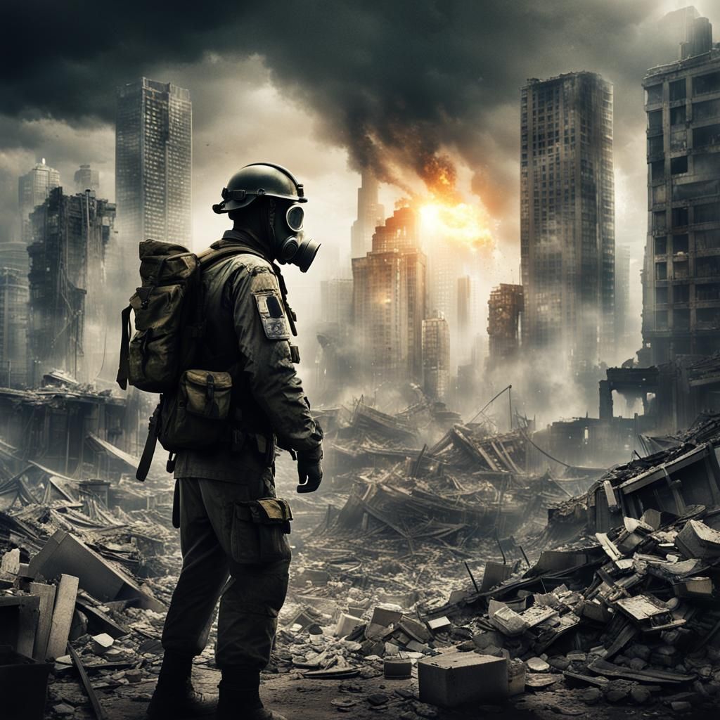 War-Torn Cityscape: A Cinematic Post-Apocalyptic Vision