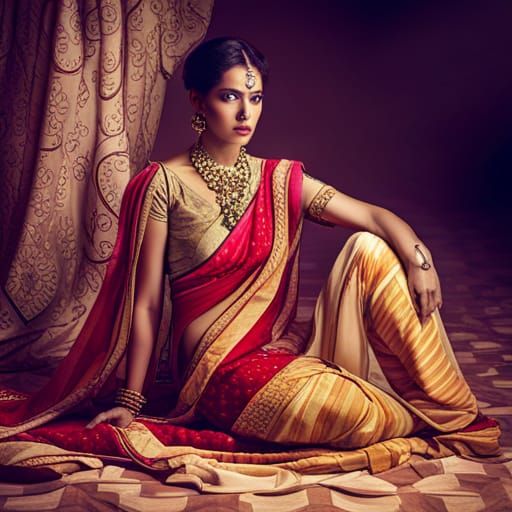 Elegant Indian Model in Dhaniakhali Saree, Cinematic Photogr...