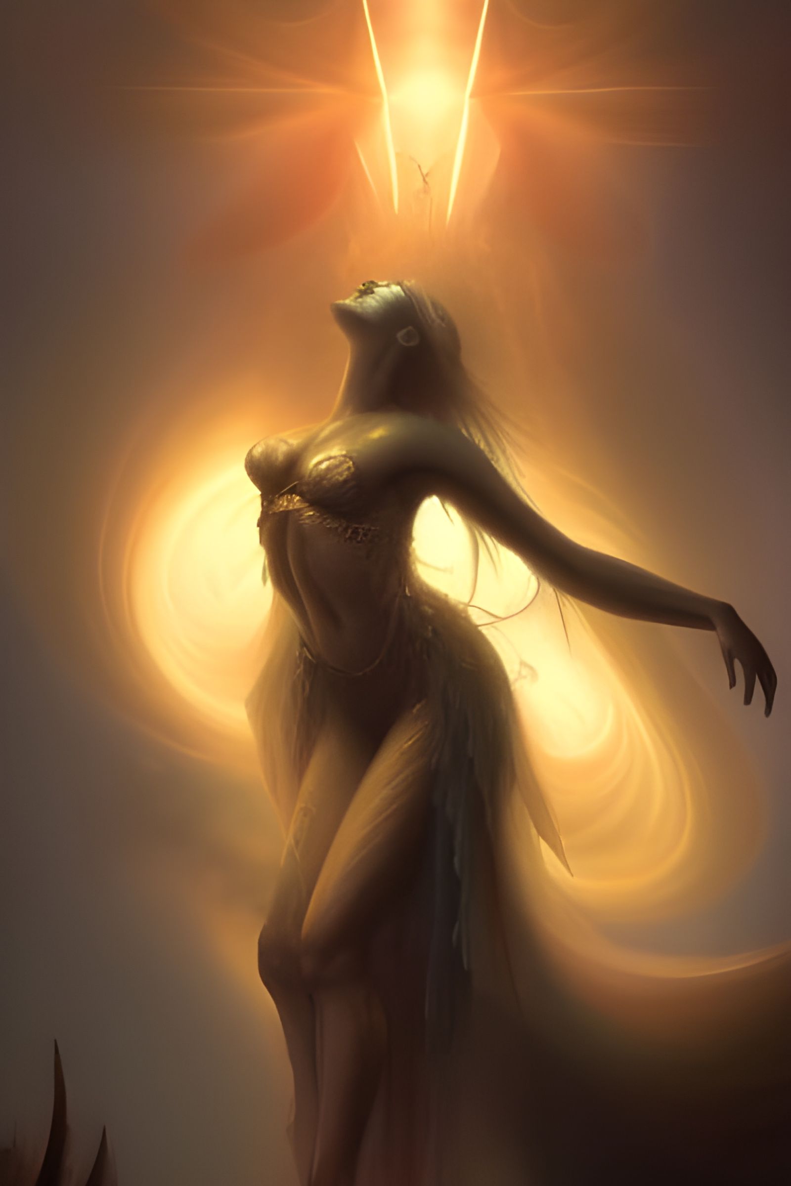 Amazon Woman with Harp in Dark Fantasy Style