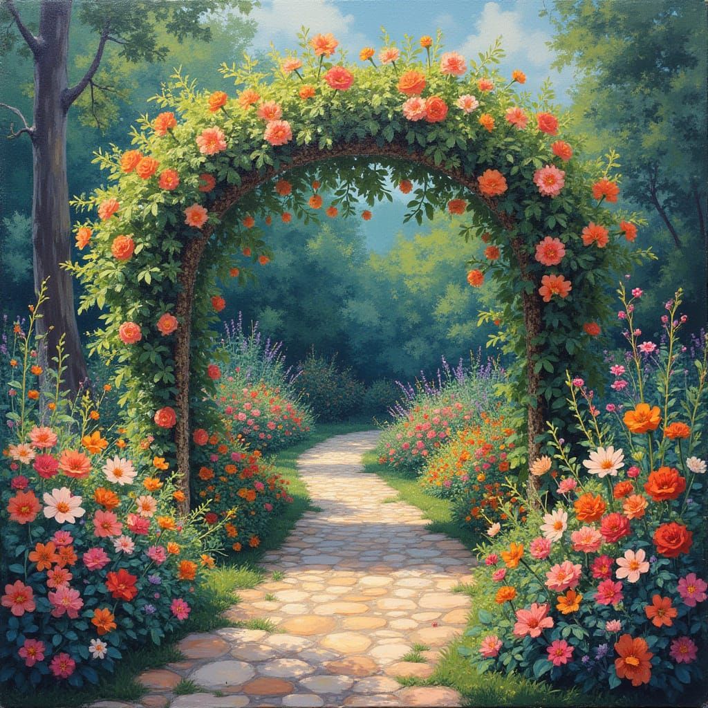 Impressionist Garden Scene with Four-Leaf Clover