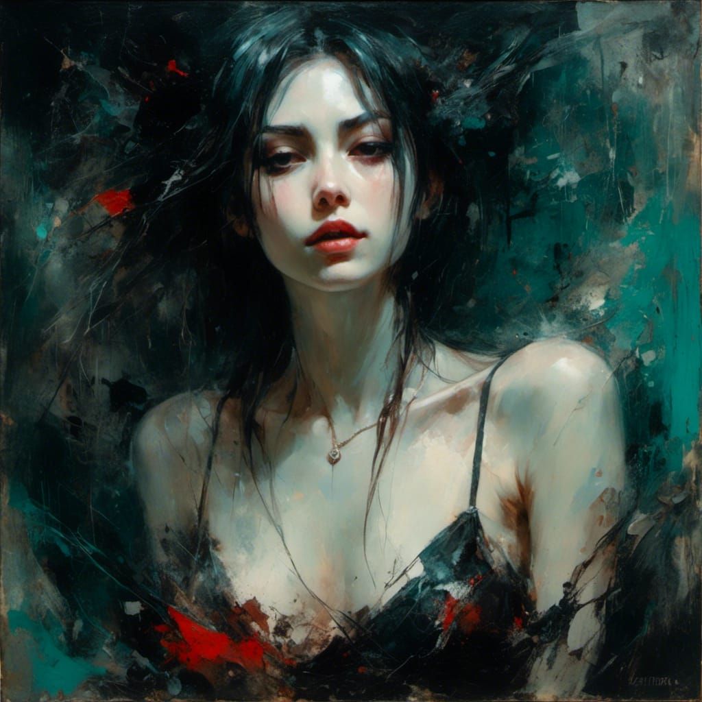 Gothic Pixie Portrait in Macabre Oil Painting Style