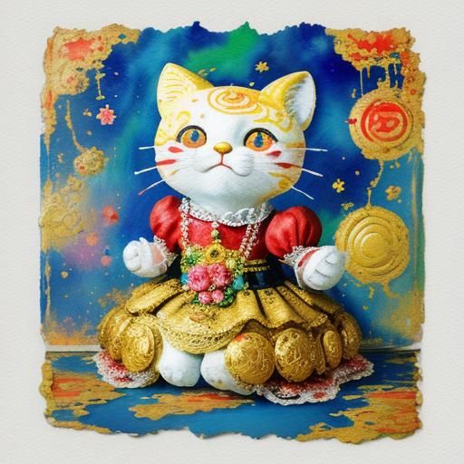 Hello Kitty Maneki Neko in Rococo Impasto Style