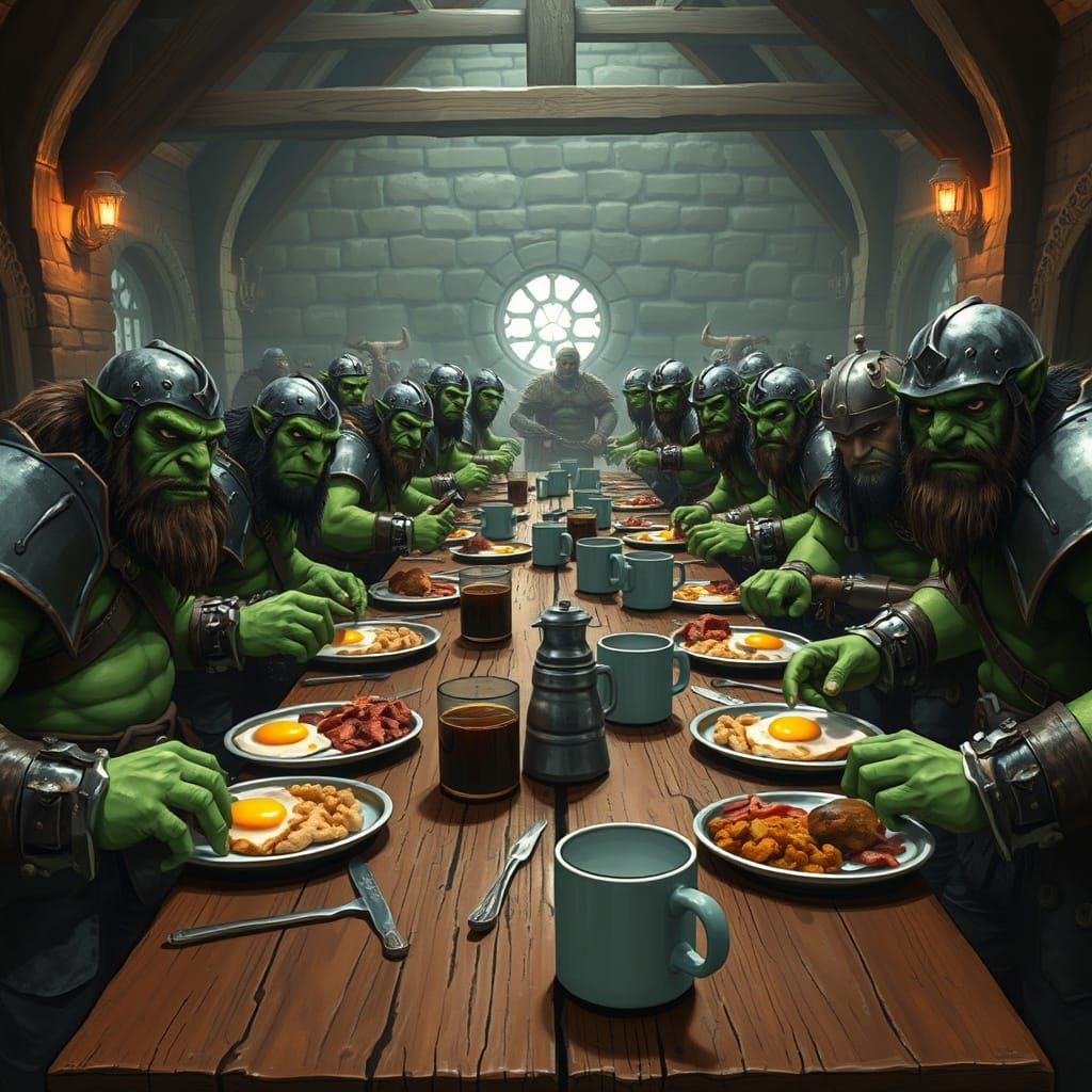 Medieval Orcs Enjoy Hearty Breakfast in Dark Castle