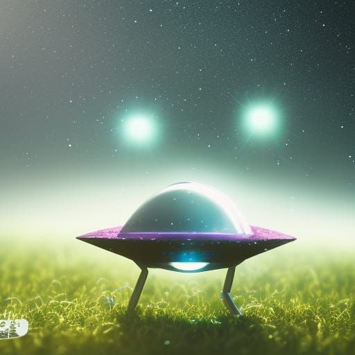 Miniature Alien Spaceship in Meadow, Macro Photograph