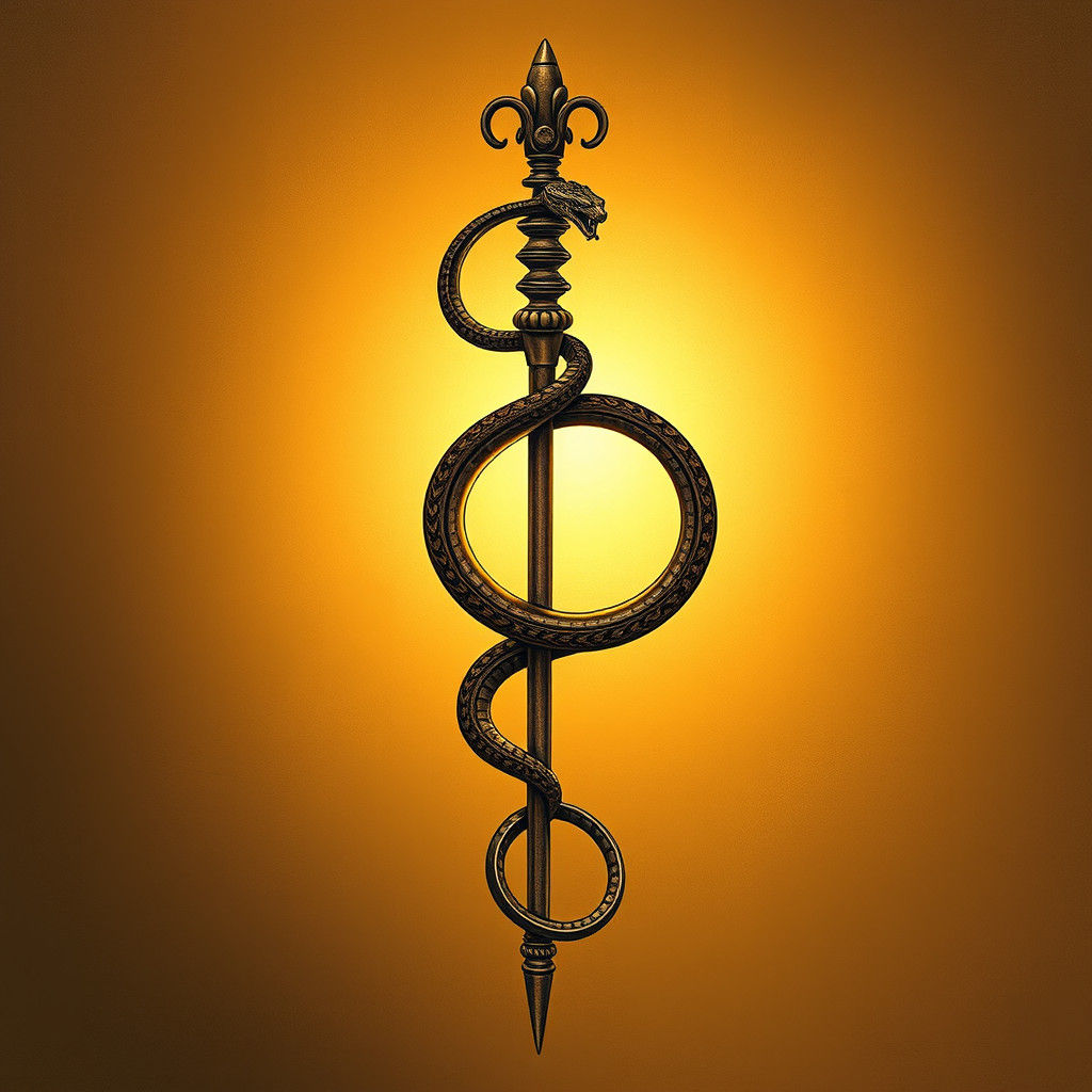Rod of Asclepius Symbol in Golden Light