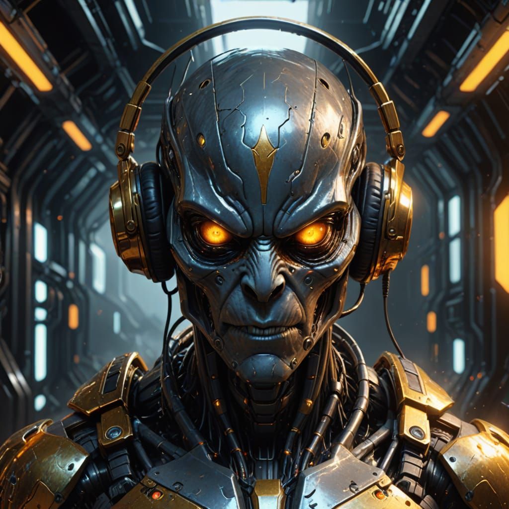 Alien Portrait with Amber Eyes in Sci-Fi Style